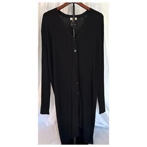 Brooks Brothers Long Black Ribbed Cardigan Button Front Womens Closet Staple XL